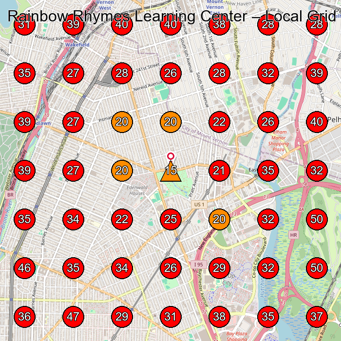 Rainbow Rhymes Learning Center GeoGrid visibility map for Preschool in Bronx